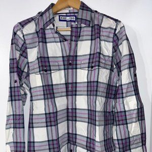 Express Shirt Mens Medium Purple Plaid Button down Long Sleeve Extra Slim Fit
